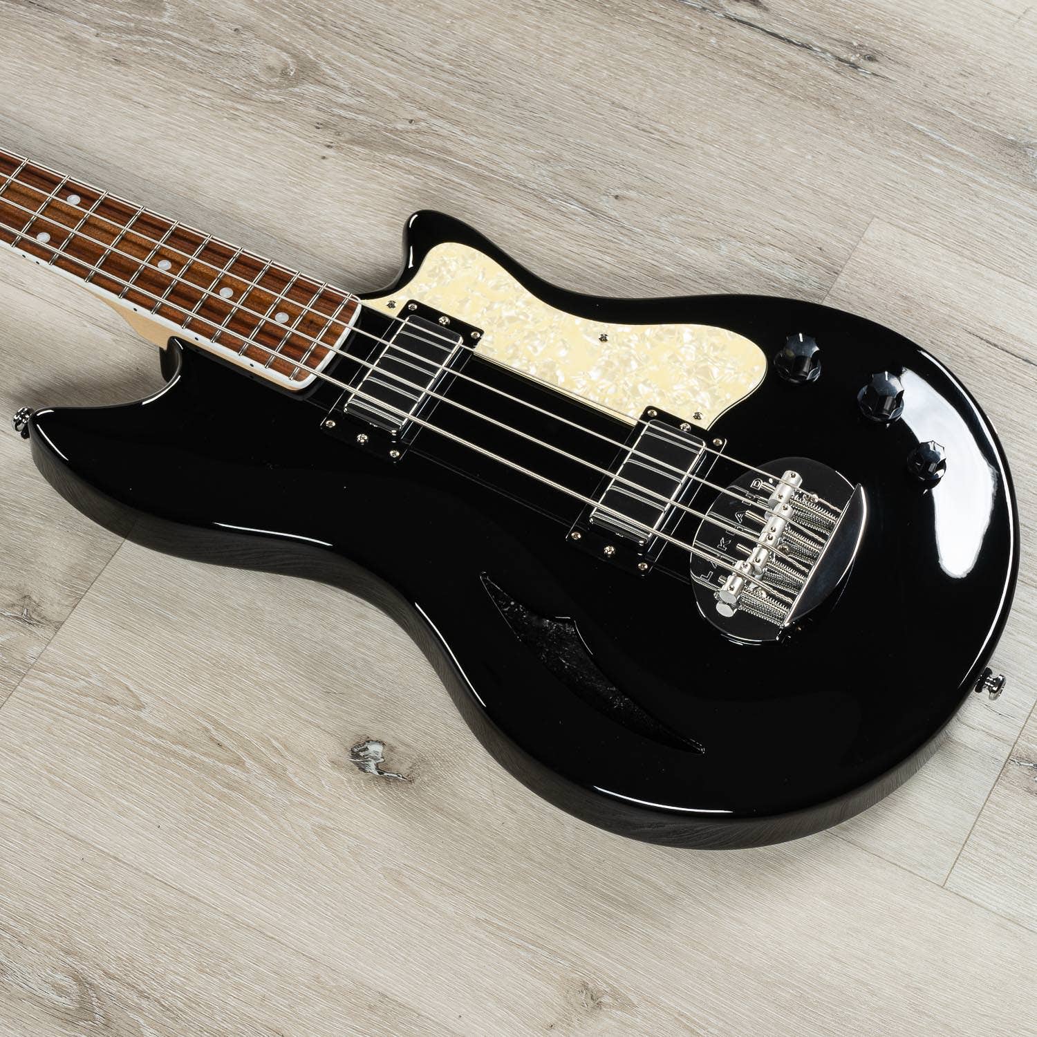 Lakland SHB30-BK Skyline Hollowbody-30 Short-Scale Bass Guitar, Pau Ferro Fretboard, Black