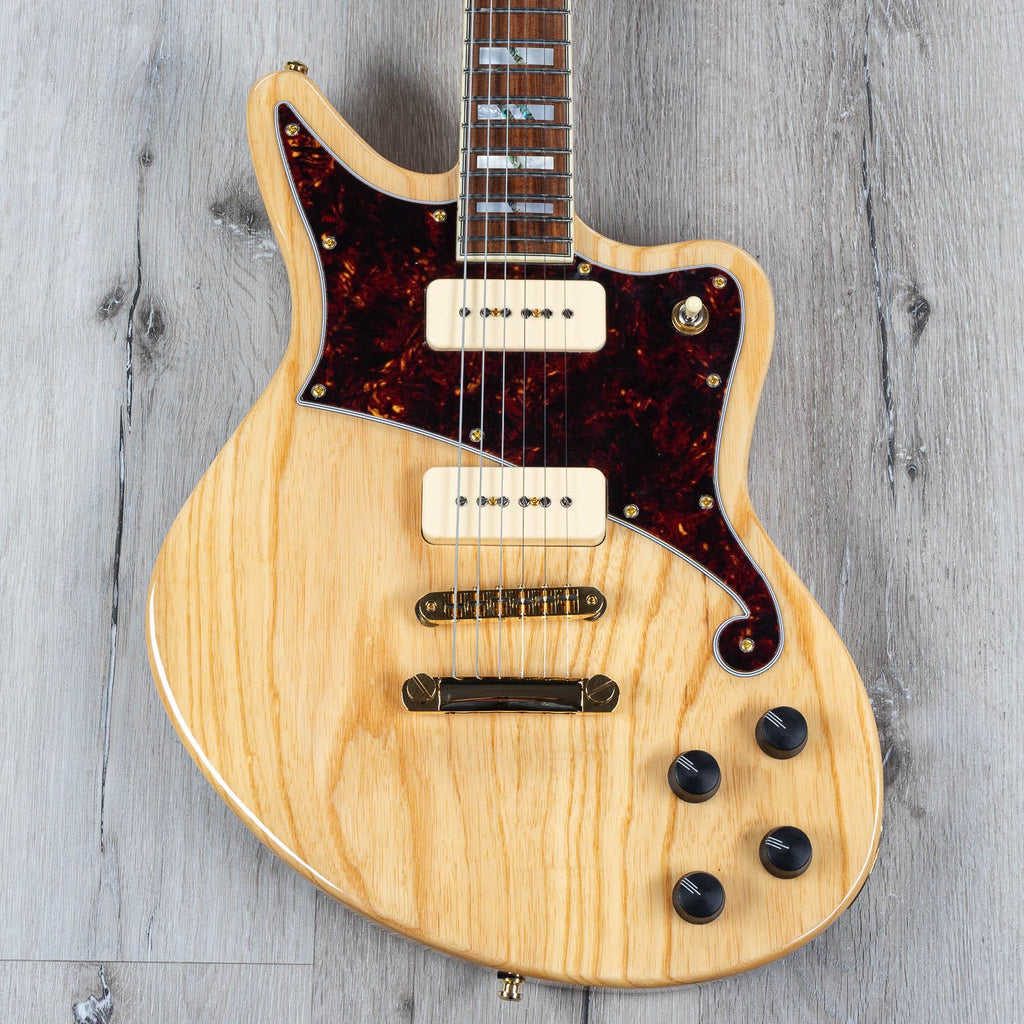 D'Angelico Deluxe Bedford Solidbody Electric Guitar, Hard Case - Natural Swamp Ash with P-90s