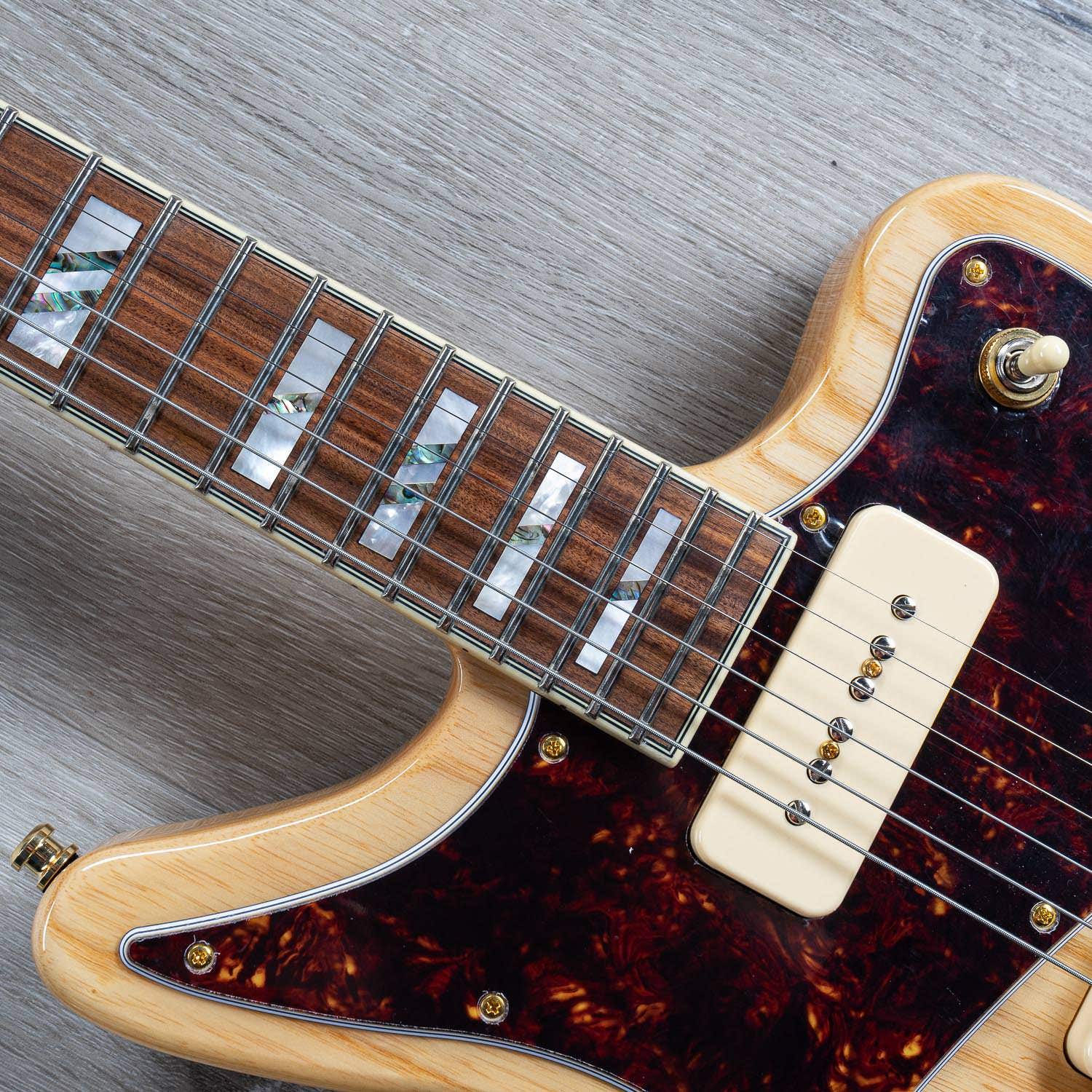 D'Angelico Deluxe Bedford Solidbody Electric Guitar, Hard Case - Natural Swamp Ash with P-90s
