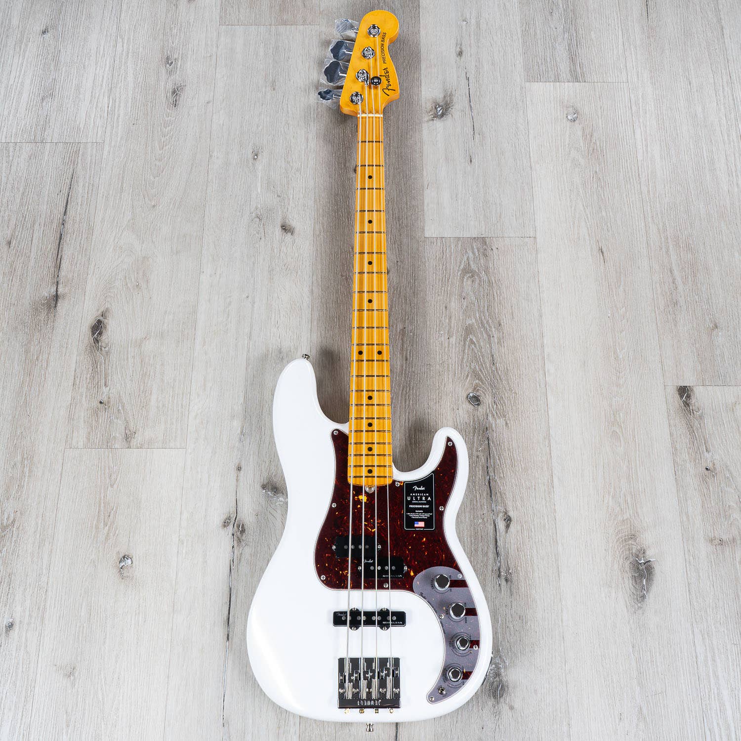 Fender American Ultra Precision Bass Guitar, Maple Fingerboard, Arctic Pearl