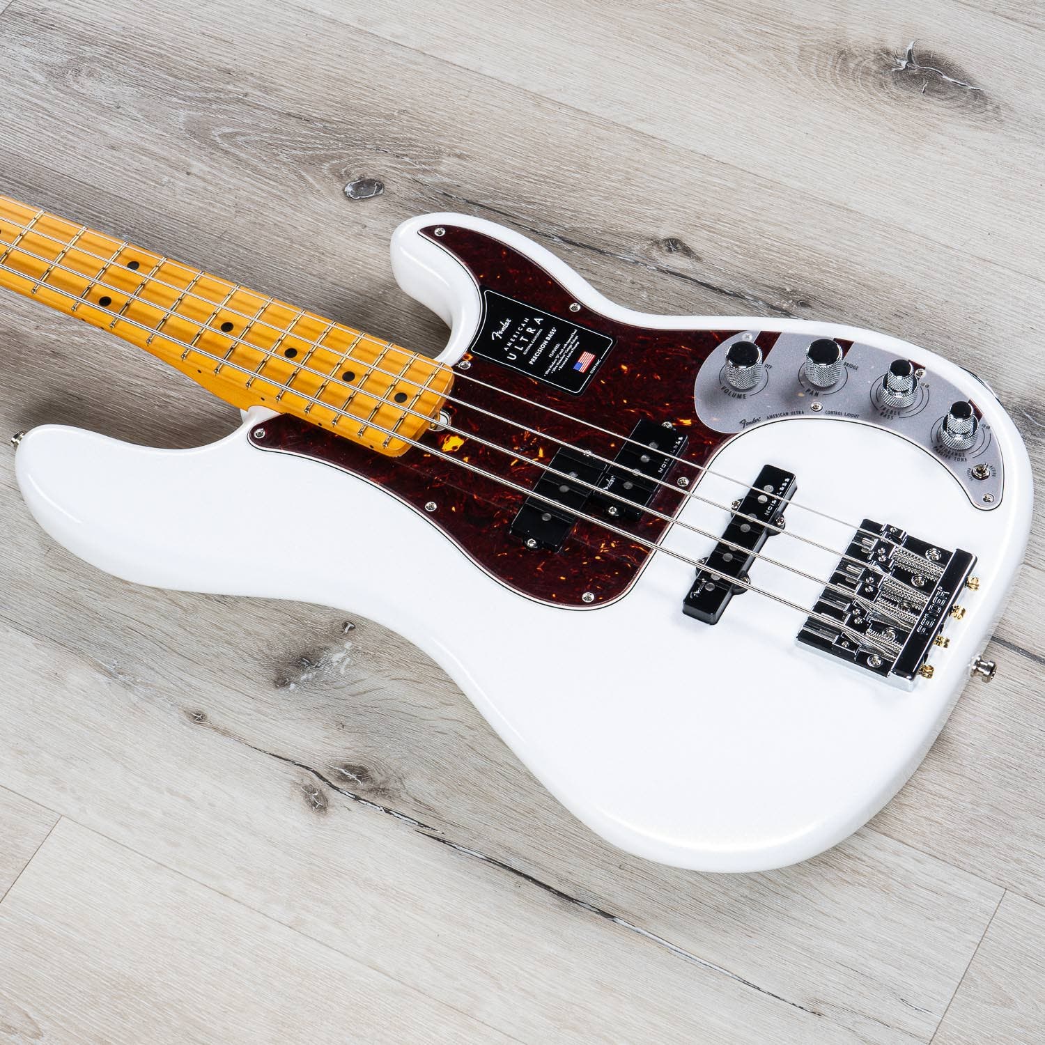 Fender American Ultra Precision Bass Guitar, Maple Fingerboard, Arctic Pearl