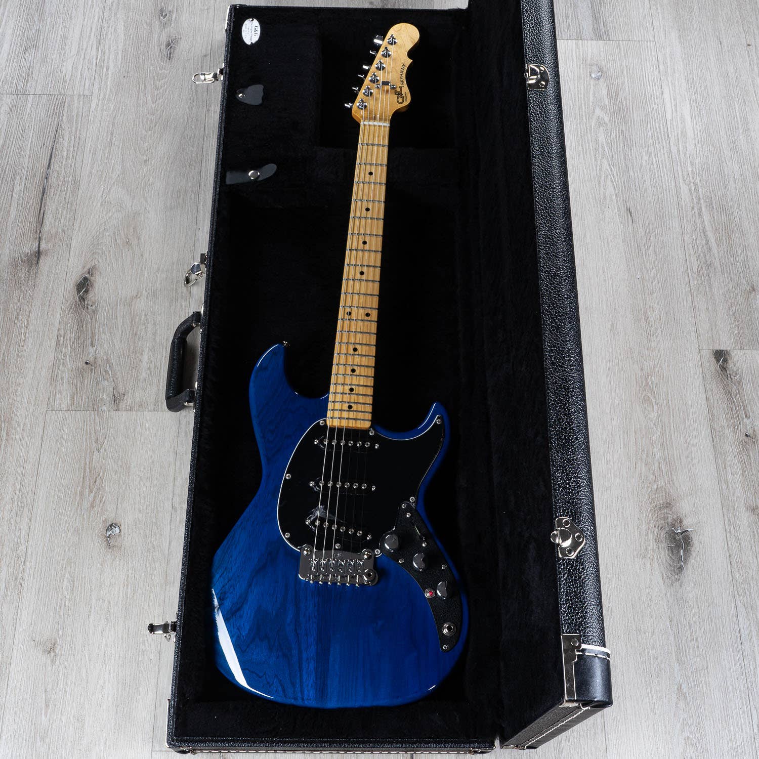 G&L CLF Research Skyhawk Electric Guitar, Maple Fingerboard, Hard Case - Clear Blue