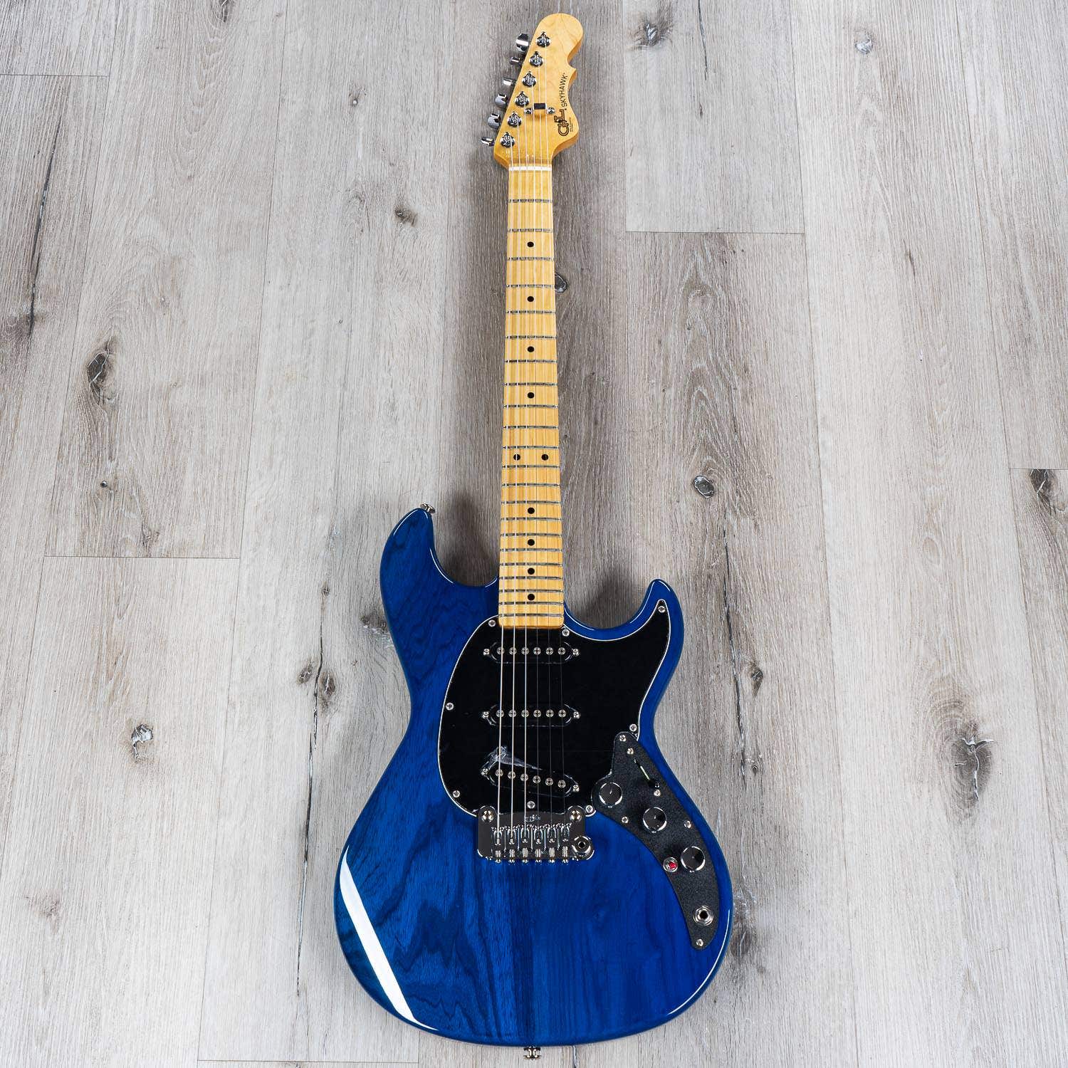 G&L CLF Research Skyhawk Electric Guitar, Maple Fingerboard, Hard Case - Clear Blue