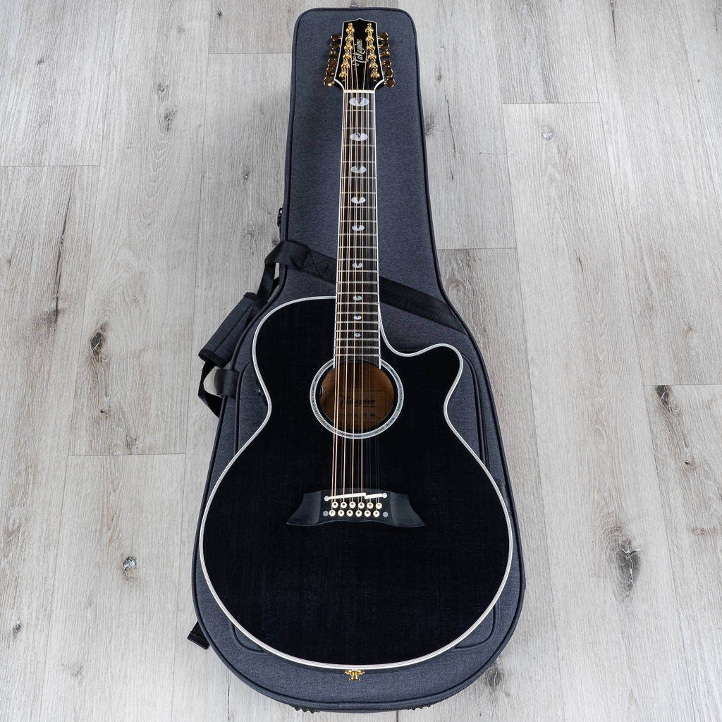Takamine TSP158C-12 SBL Acoustic Electric 12-String Guitar w/ Case, Ebony Fretboard, See-Through Black