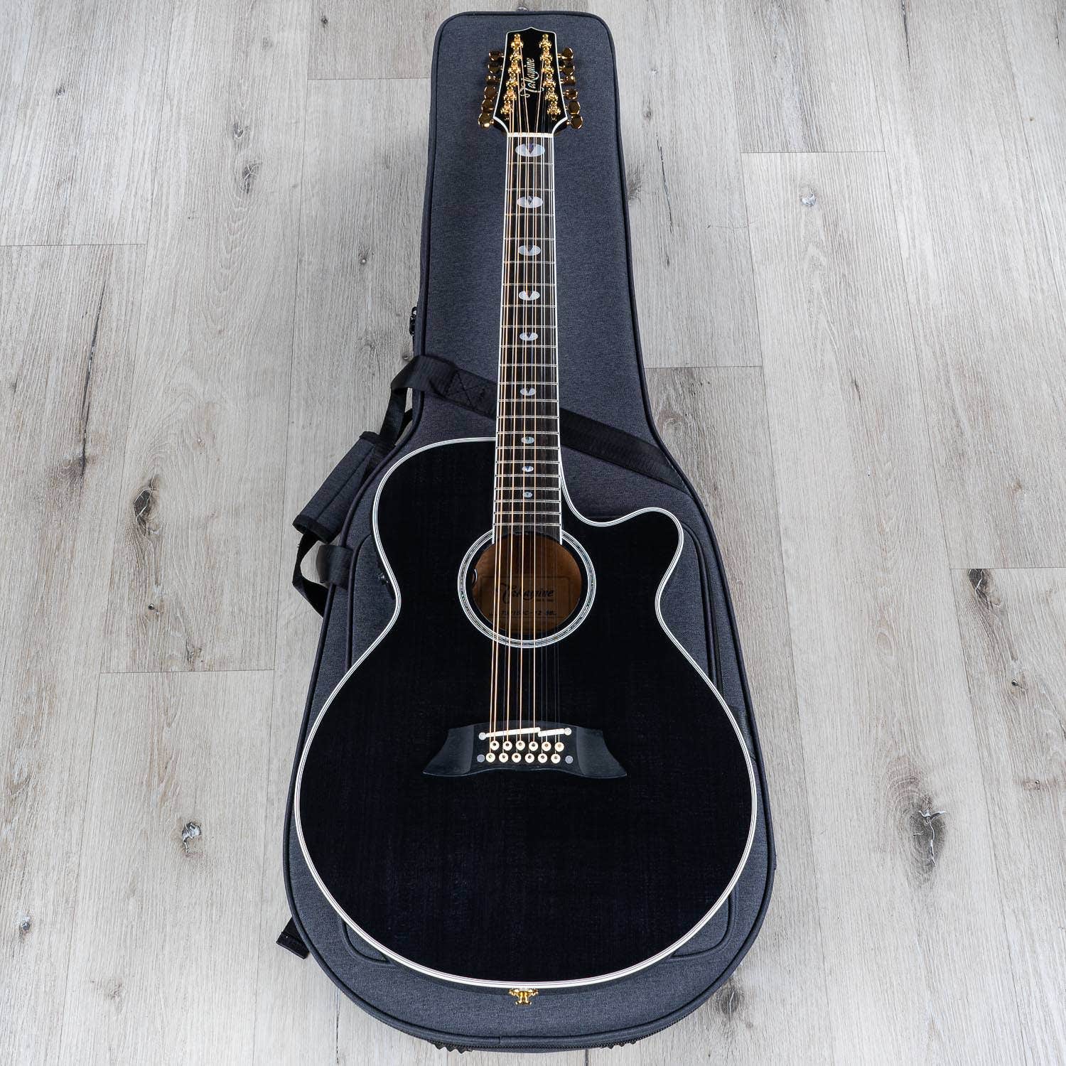 Takamine TSP158C-12 SBL Acoustic Electric 12-String Guitar w/ Case, Ebony Fretboard, See-Through Black