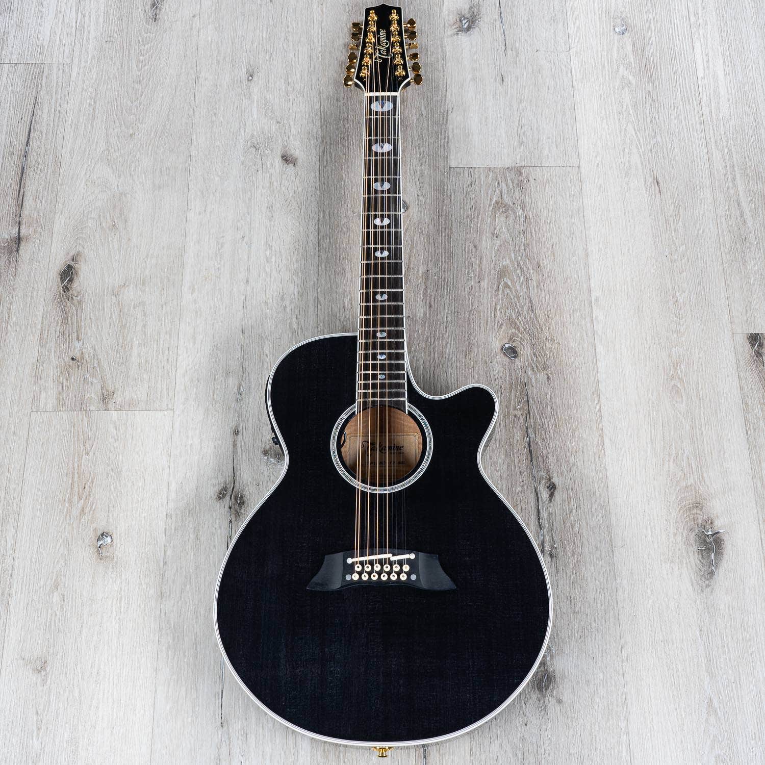 Takamine TSP158C-12 SBL Acoustic Electric 12-String Guitar w/ Case, Ebony Fretboard, See-Through Black