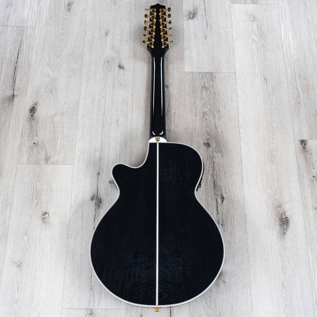 Takamine TSP158C-12 SBL Acoustic Electric 12-String Guitar w/ Case, Ebony Fretboard, See-Through Black