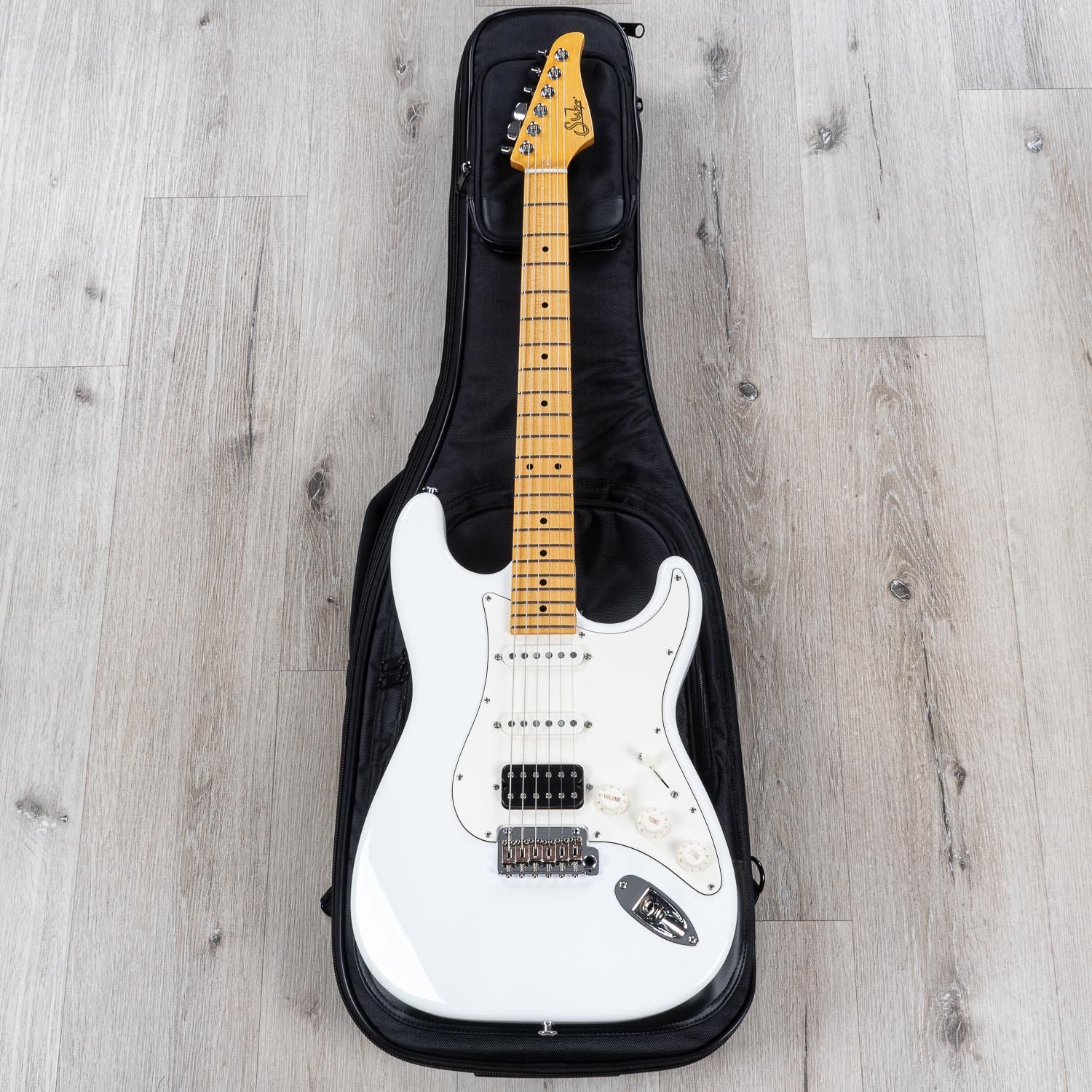 Suhr Classic S Antique HSS Electric Guitar, Maple Fingerboard, SSCII, Deluxe Padded Gig Bag - Olympic White
