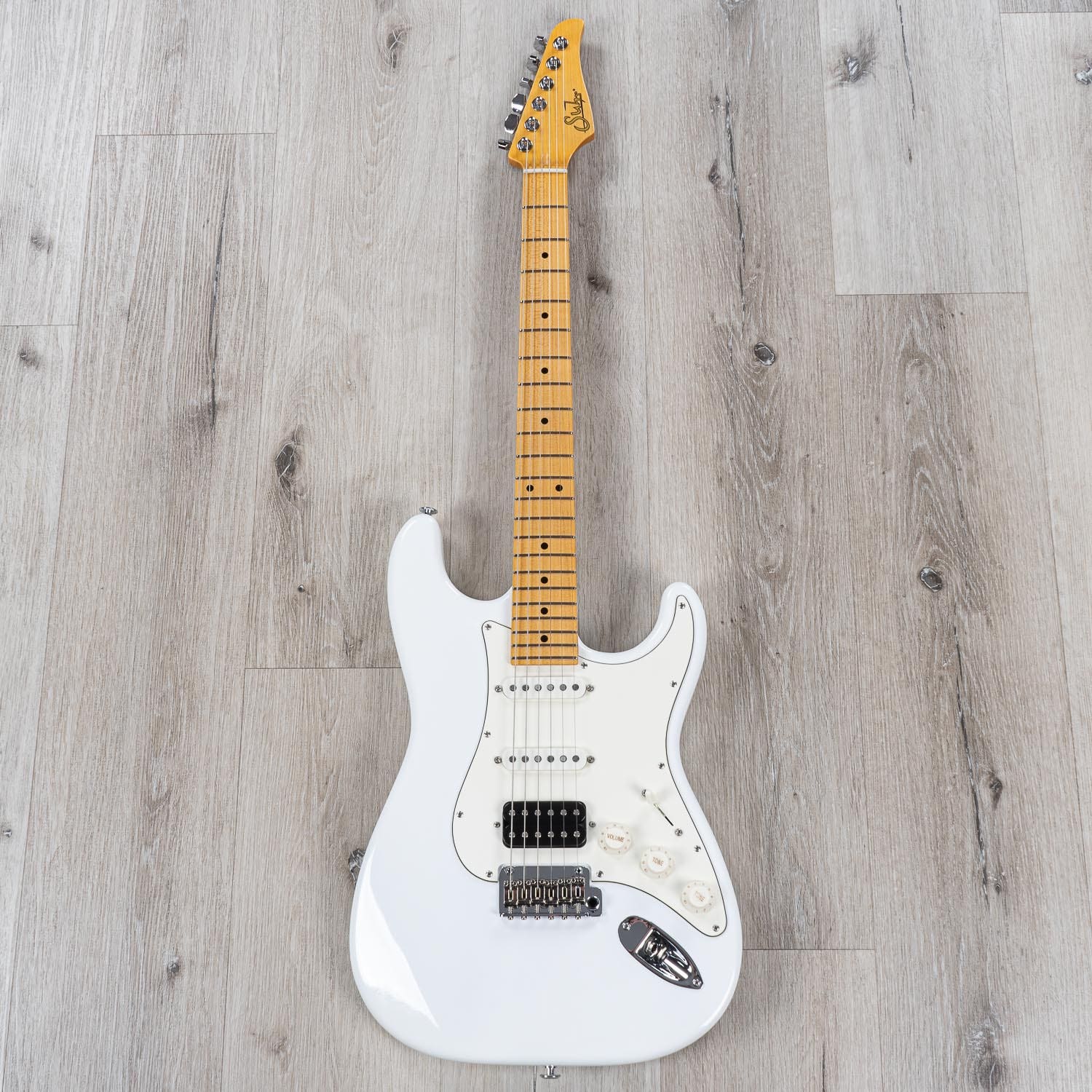 Suhr Classic S Antique HSS Electric Guitar, Maple Fingerboard, SSCII, Deluxe Padded Gig Bag - Olympic White