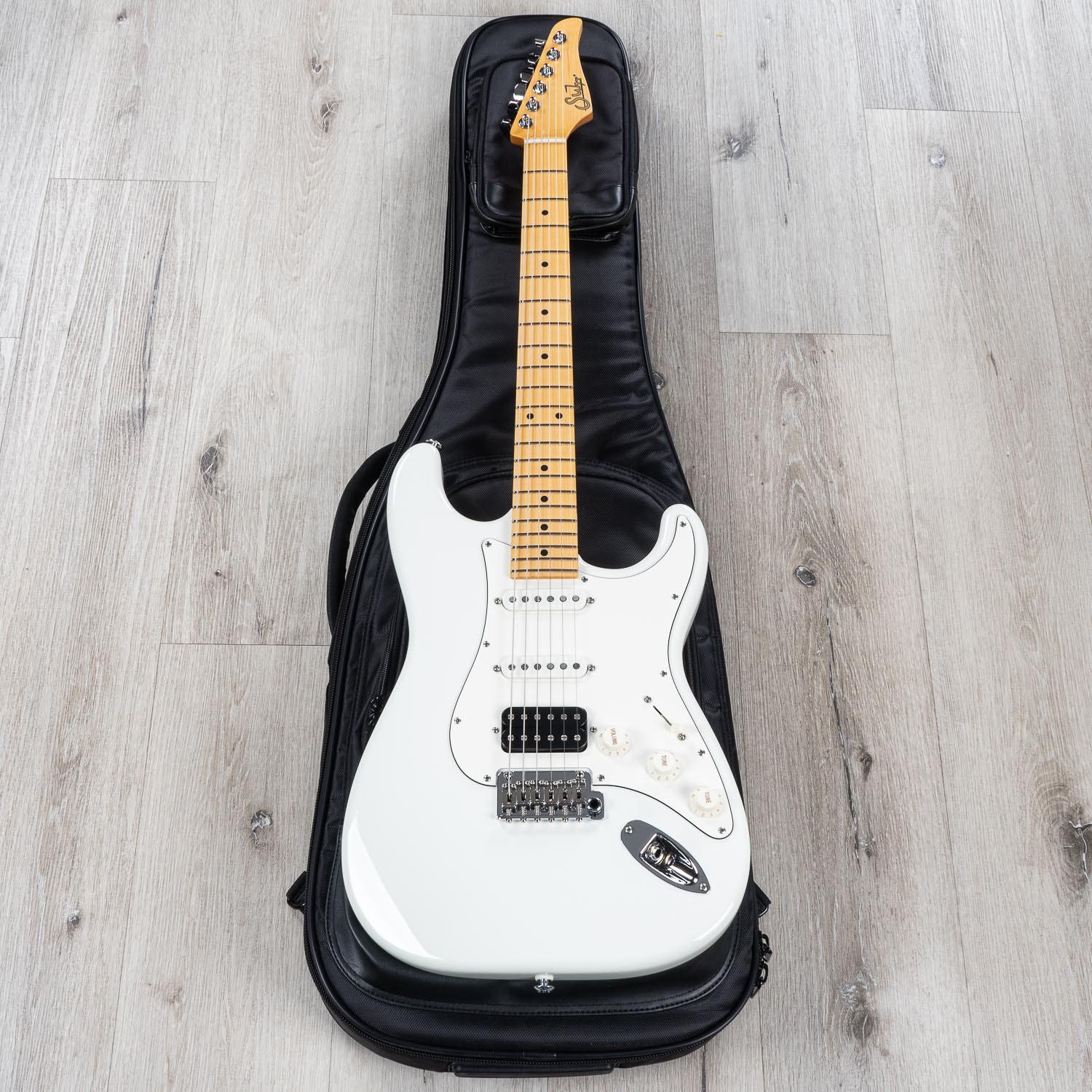 Suhr Classic S Electric Guitar, HSS, Maple Fingerboard, SSCII, Deluxe Padded Gig Bag - Olympic White