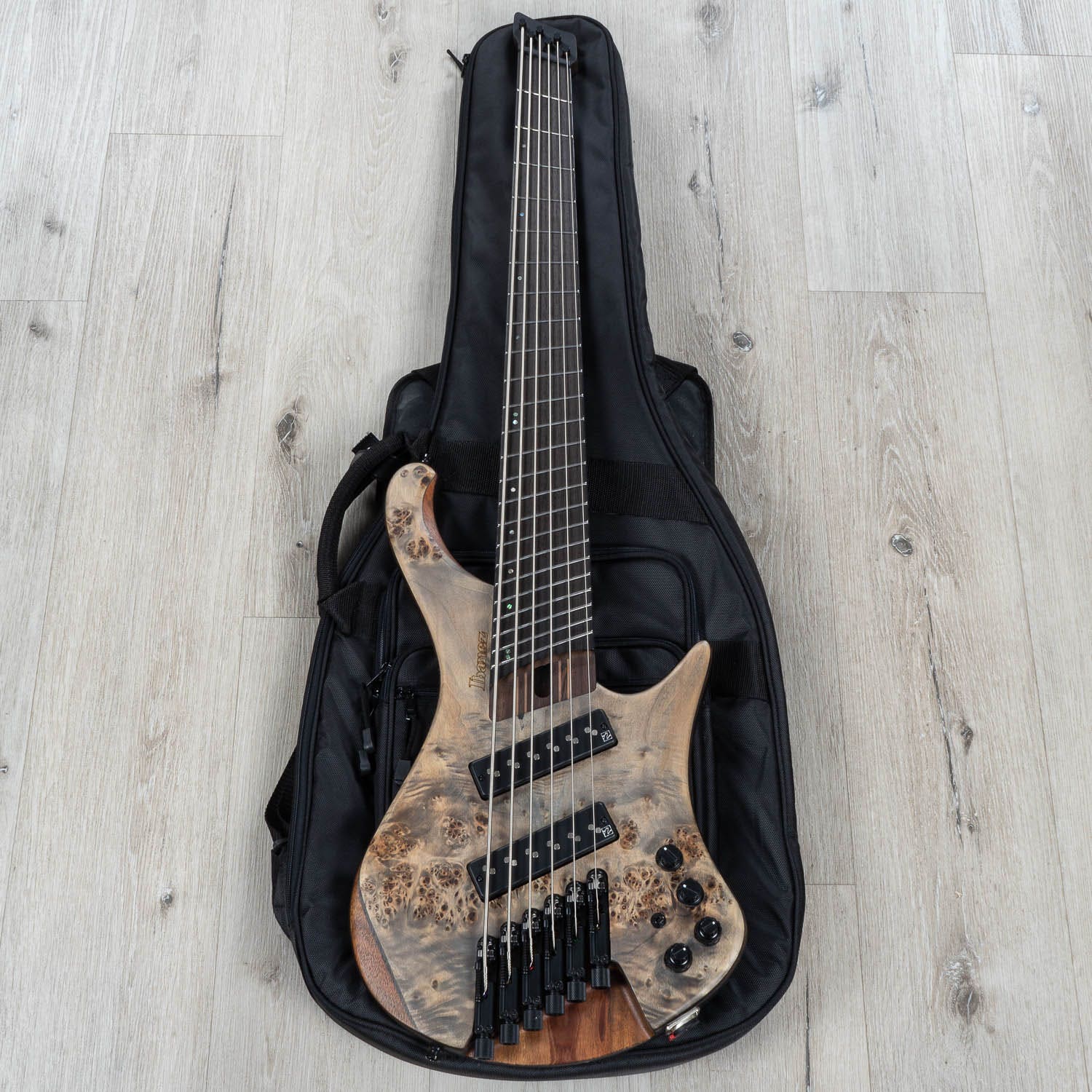 Ibanez EHB1506MSBIF EHB Ergonomic Headless 6-String Multi-Scale Bass Guitar, Panga Panga Fingerboard, Black Ice Flat