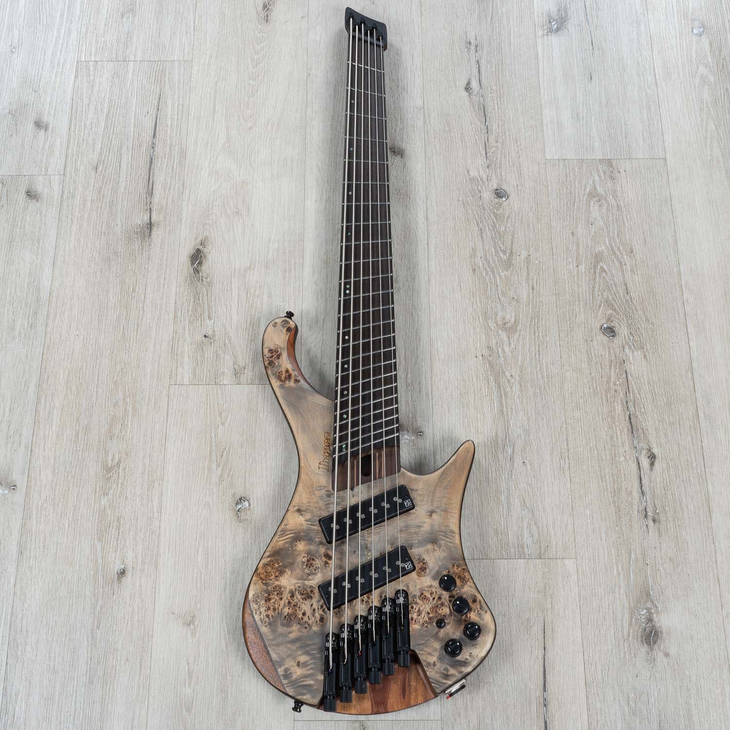 Ibanez EHB1506MSBIF EHB Ergonomic Headless 6-String Multi-Scale Bass Guitar, Panga Panga Fingerboard, Black Ice Flat