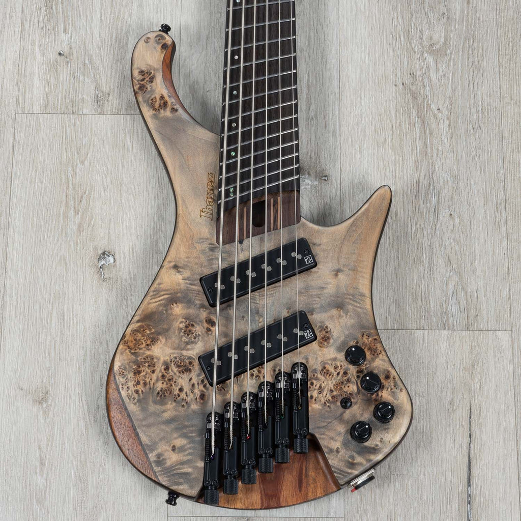 Ibanez EHB1506MSBIF EHB Ergonomic Headless 6-String Multi-Scale Bass Guitar, Panga Panga Fingerboard, Black Ice Flat