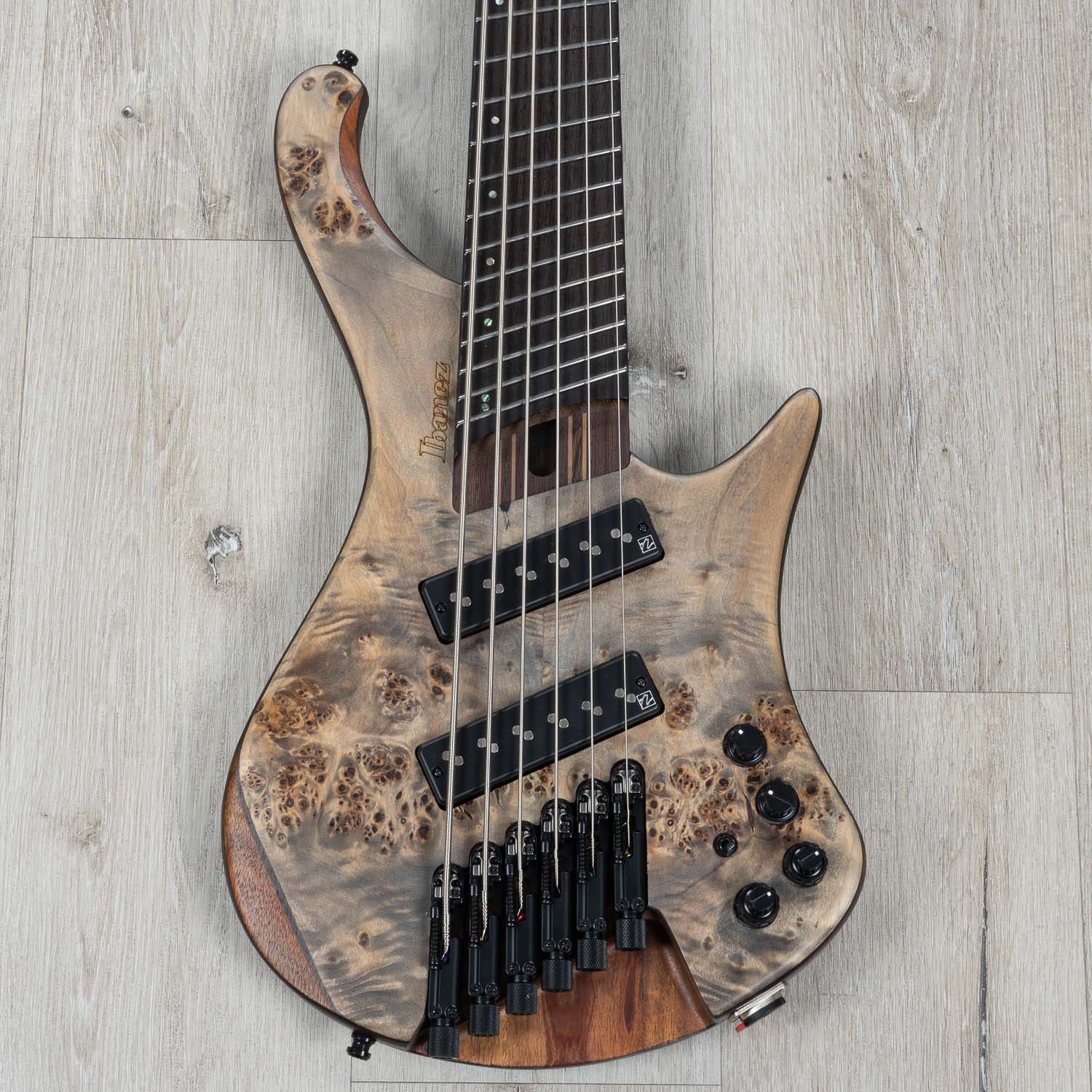 Ibanez EHB1506MSBIF EHB Ergonomic Headless 6-String Multi-Scale Bass Guitar, Panga Panga Fingerboard, Black Ice Flat