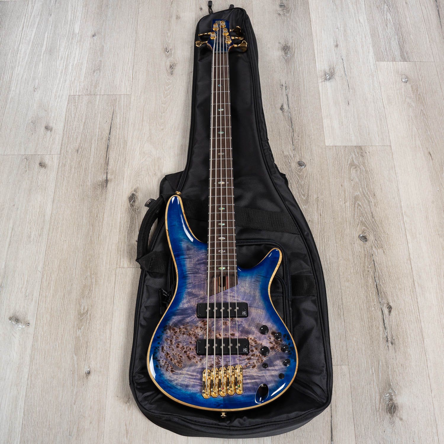Ibanez SR2605 Premium Electric Bass Guitar, 5-String, Cerulean Blue Burst