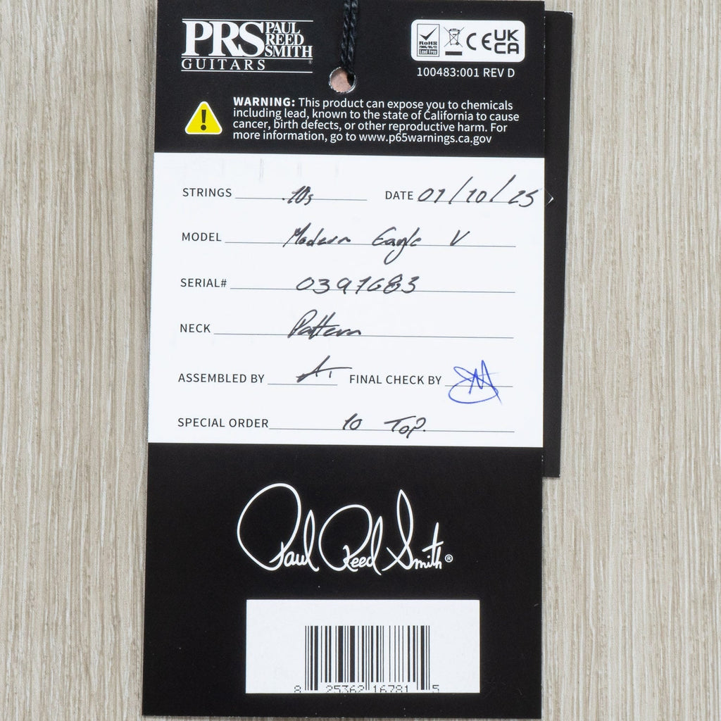 PRS Paul Reed Smith Modern Eagle V 10-Top Guitar, Rosewood Fretboard, Wing Tuners, Dark Cherry Sunburst