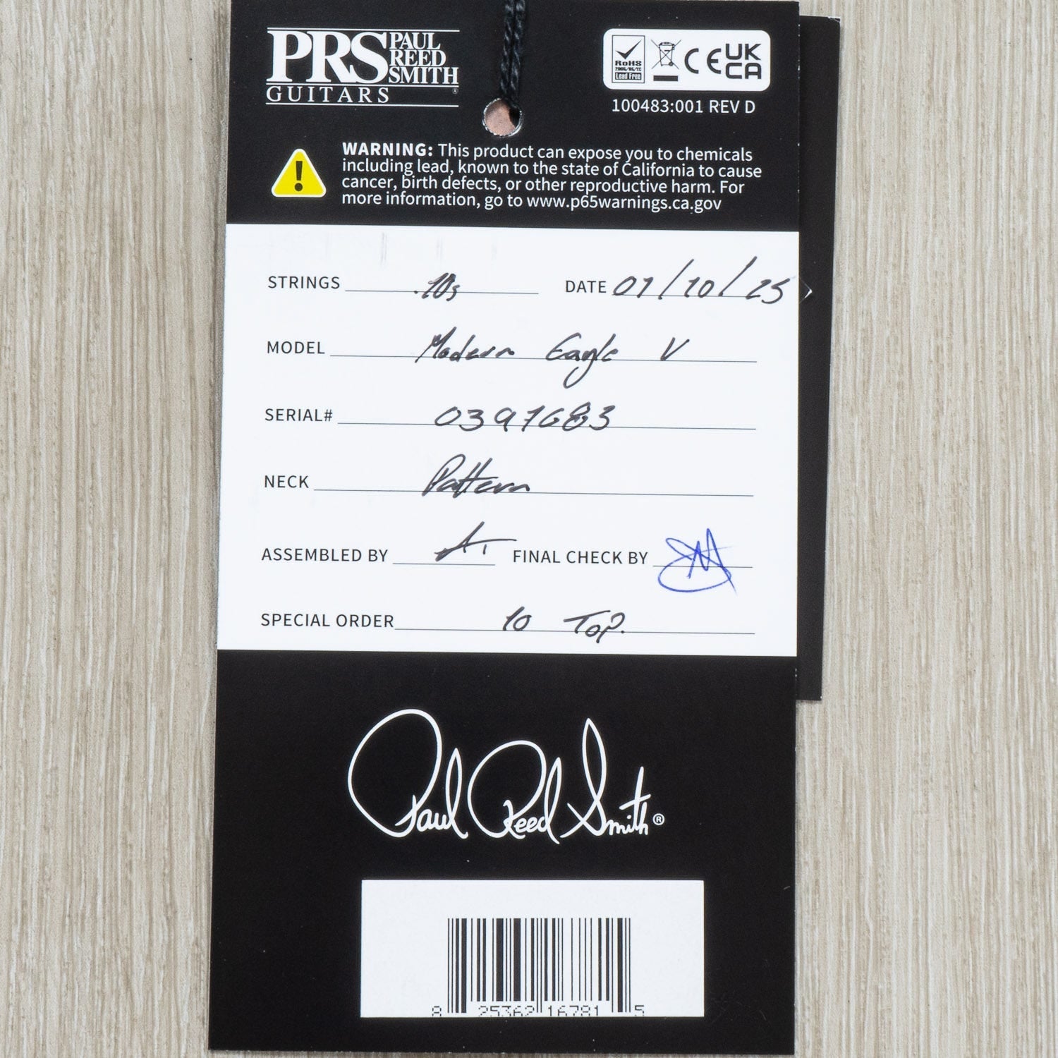 PRS Paul Reed Smith Modern Eagle V 10-Top Guitar, Rosewood Fretboard, Wing Tuners, Dark Cherry Sunburst