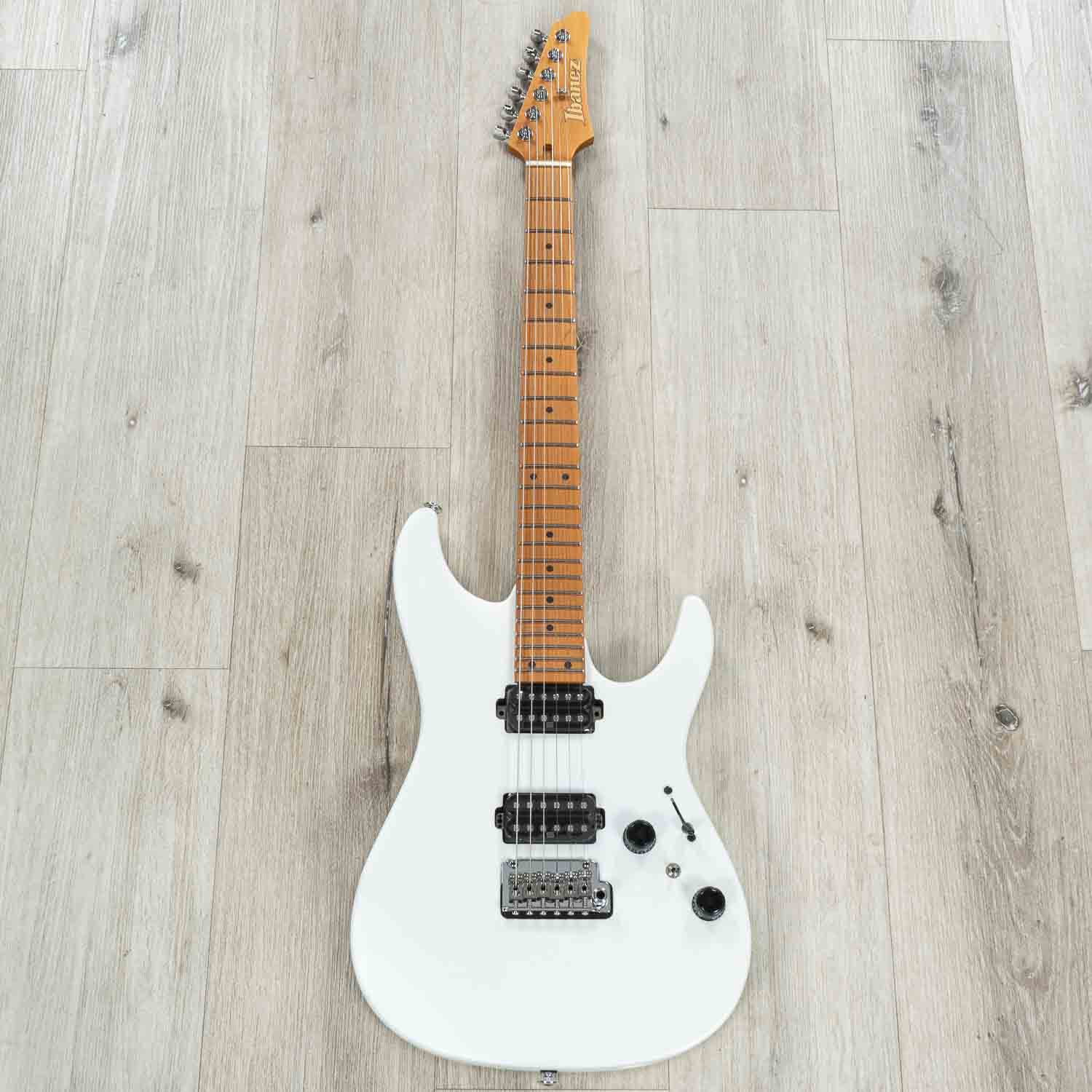 Ibanez AZ2402 Prestige Electric Guitar, S-Tech Wood Roasted Maple Fretboard, Pearl White Flat