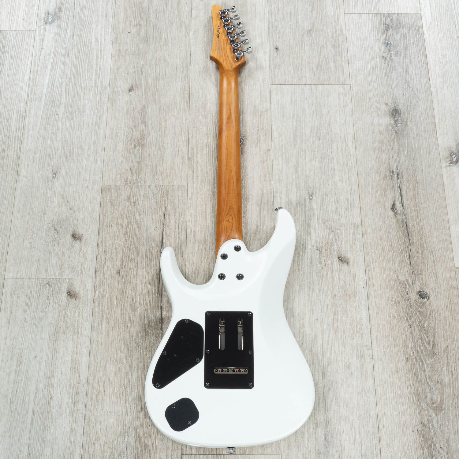Ibanez AZ2402 Prestige Electric Guitar, S-Tech Wood Roasted Maple Fretboard, Pearl White Flat