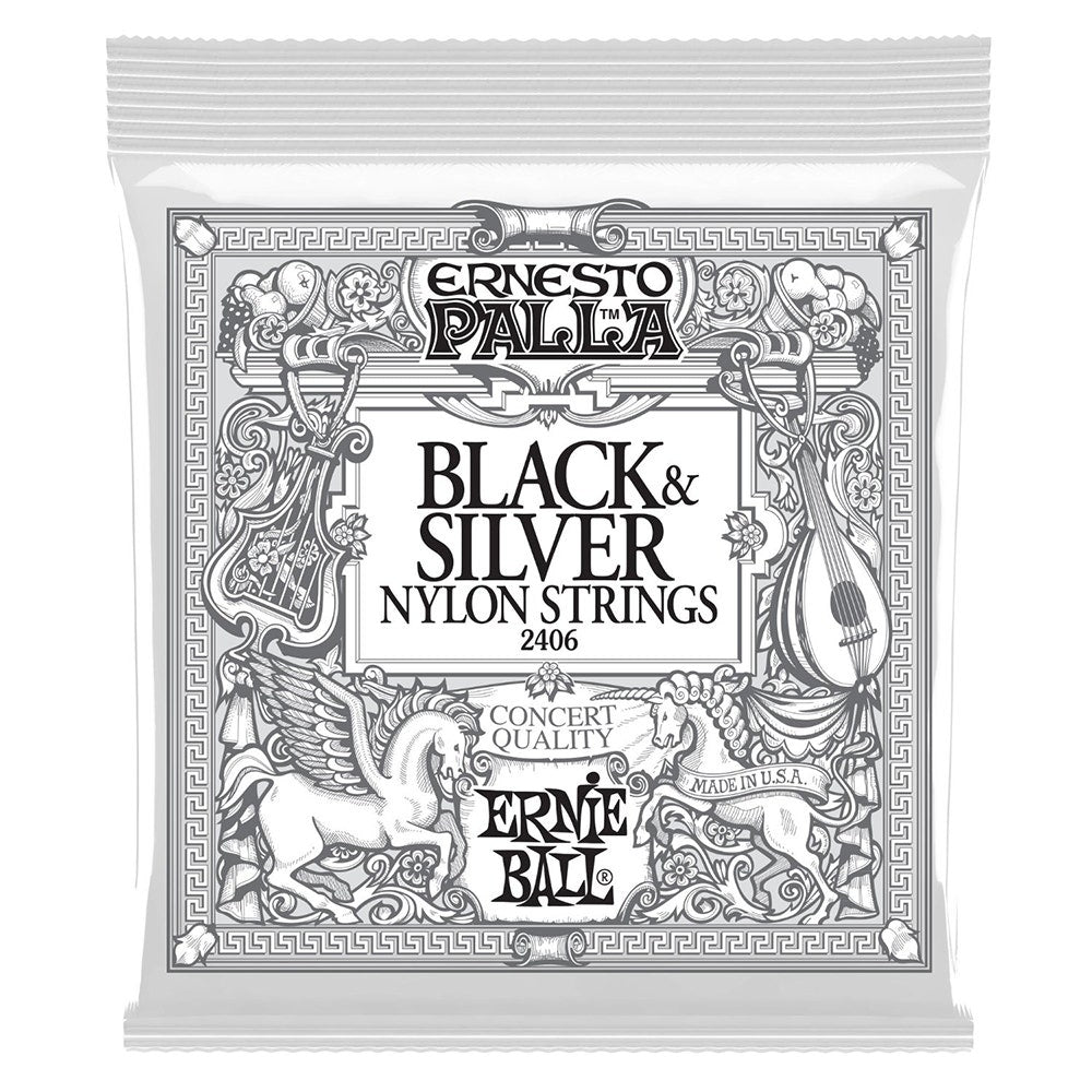 Ernie Ball 2406 Ernesto Palla Nylon Classical Black and Silver Medium Guitar Strings (28-42)