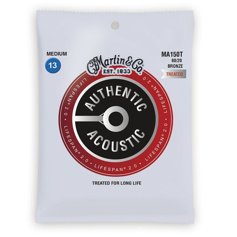 Martin Authentic Lifespan 2.0 80/20 Bronze Acoustic Guitar Strings Medium MA150T