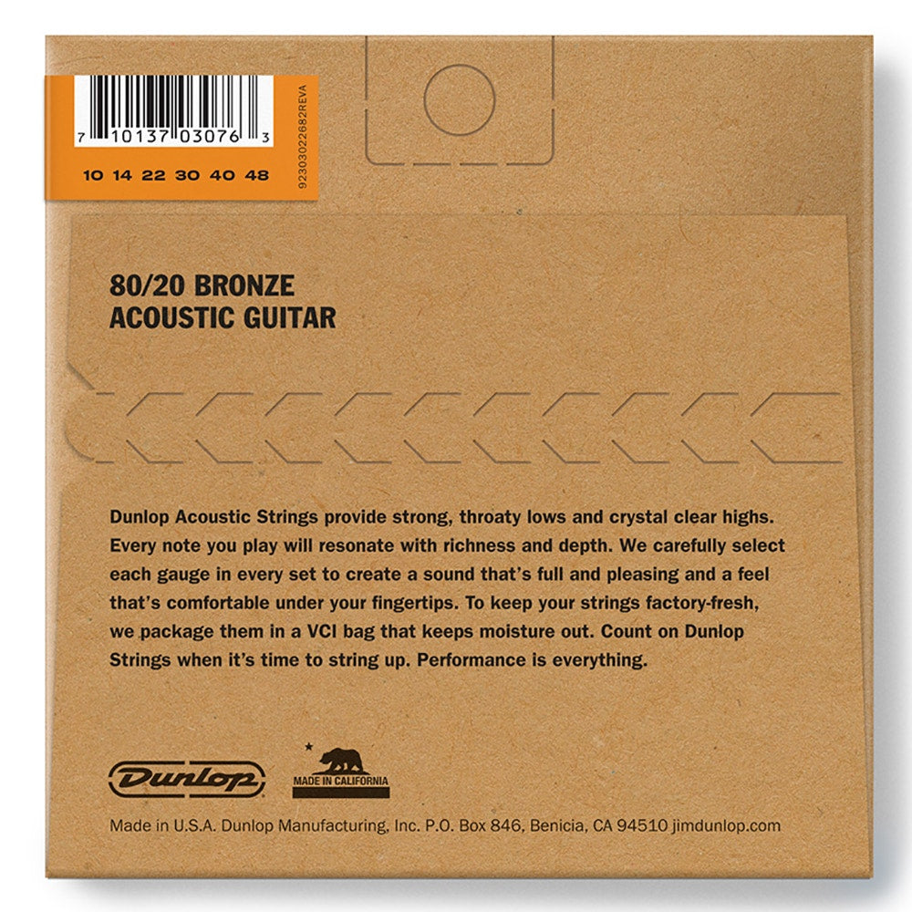 Dunlop DAB1048 80/20 Bronze Acoustic Guitar Strings 6-String Extra Light 10-48
