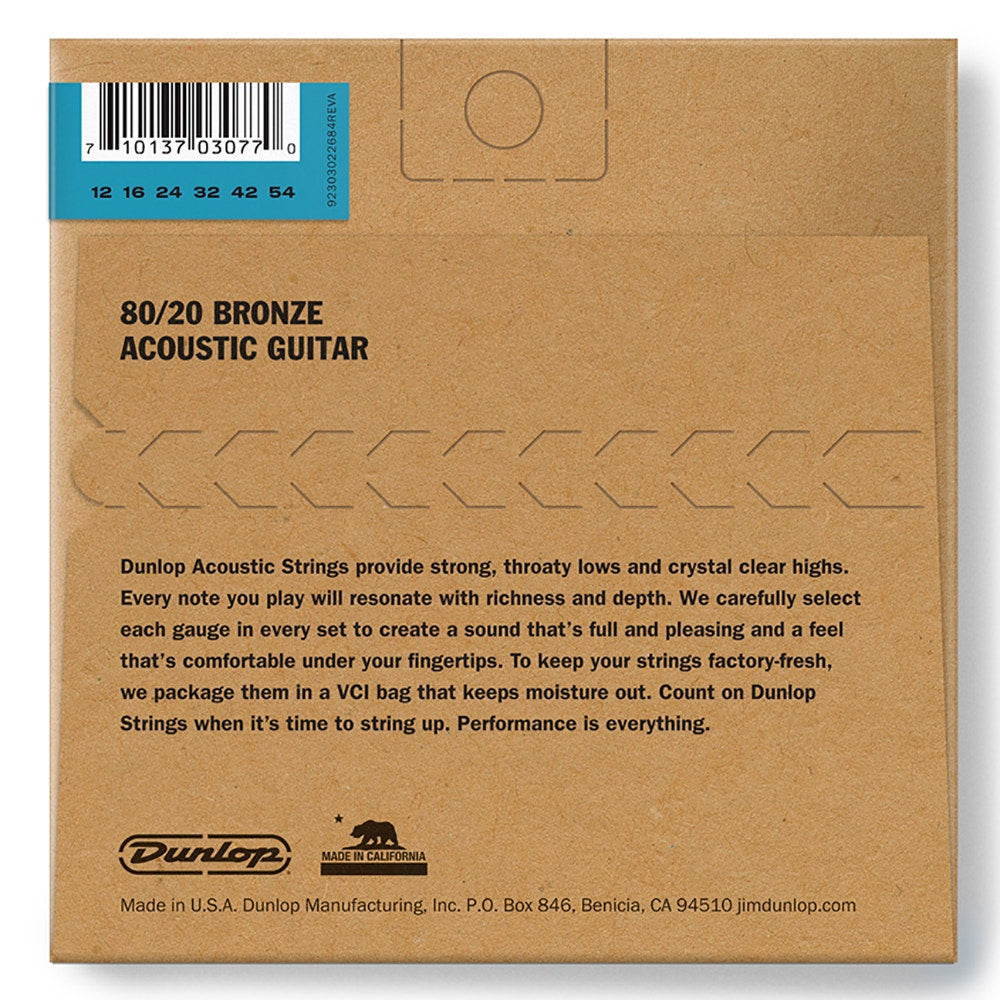Dunlop DAB1254 80/20 Bronze Acoustic Guitar Strings 6-String Set Light 12-54