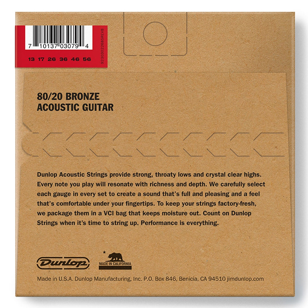Dunlop DAB1356 80/20 Bronze Acoustic Guitar Strings 6-String Set Medium 13-56
