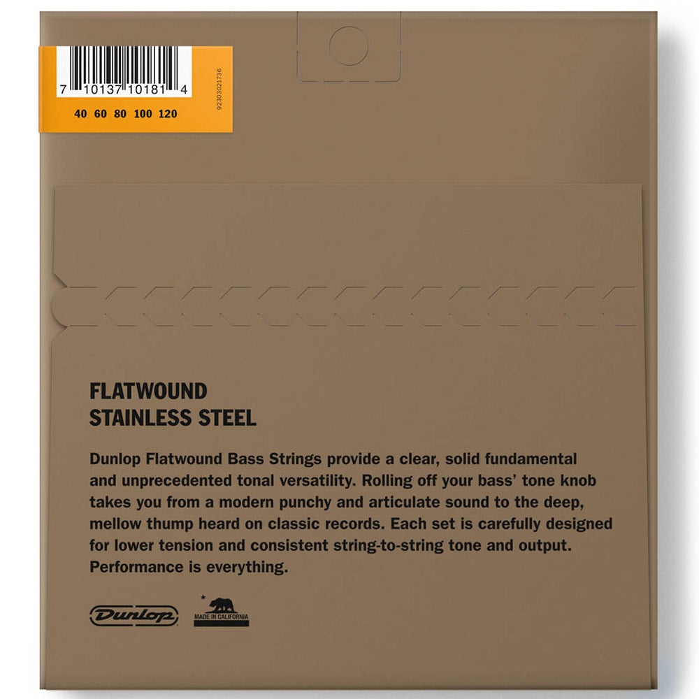 Dunlop DBFS40120 Stainless Steel Flatwound Bass Guitar 5-String 40-120 Long