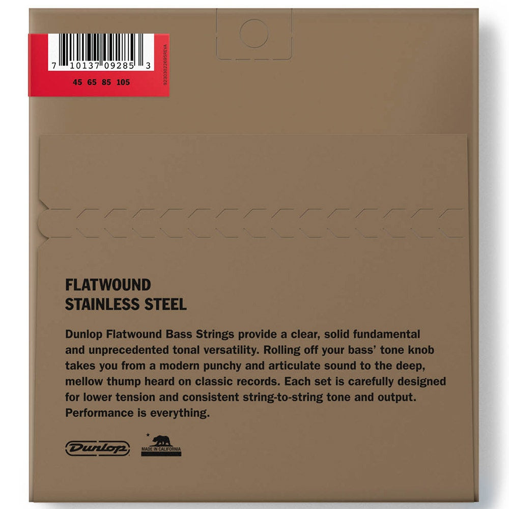 Dunlop DBFS45105 Stainless Steel Flatwound Bass Guitar 4-String 45-105 Long