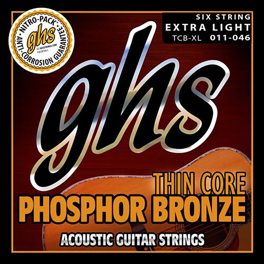 GHS TCB-XL Thin Core Phosphor Bronze Acoustic Guitar Strings, Extra Light, (11-46)
