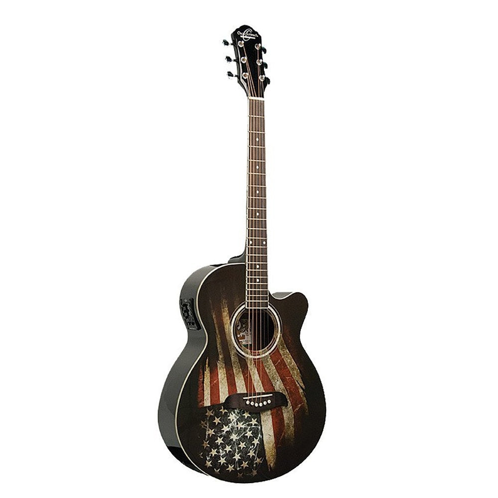 Oscar Schmidt OG10CE-FLAG Cutaway Acoustic-Electric Guitar with American Flag Graphic