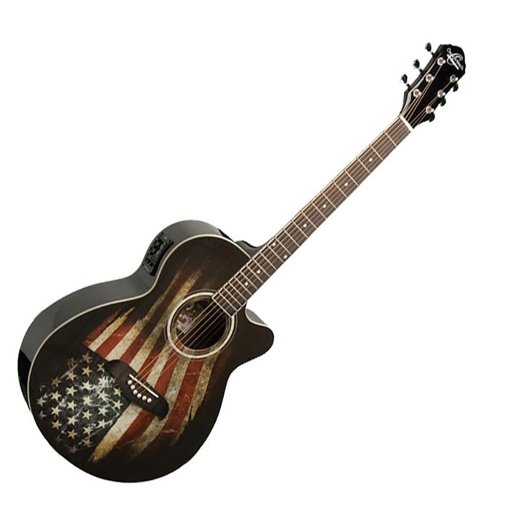 Oscar Schmidt OG10CE-FLAG Cutaway Acoustic-Electric Guitar with American Flag Graphic
