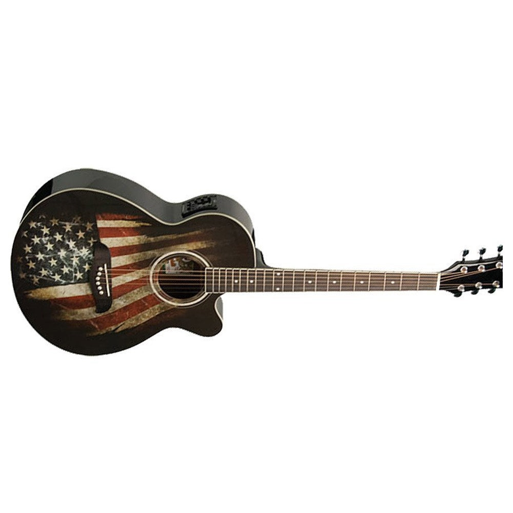 Oscar Schmidt OG10CE-FLAG Cutaway Acoustic-Electric Guitar with American Flag Graphic