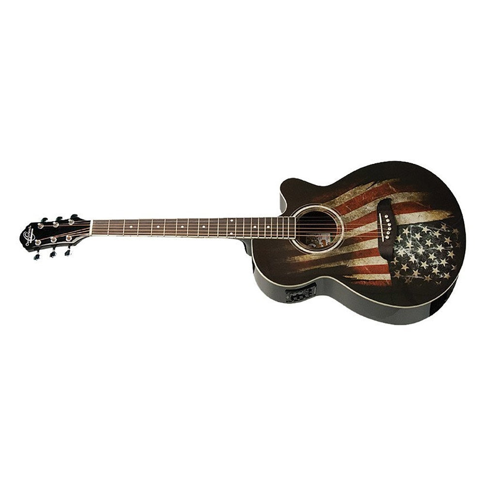 Oscar Schmidt OG10CE-FLAG Cutaway Acoustic-Electric Guitar with American Flag Graphic