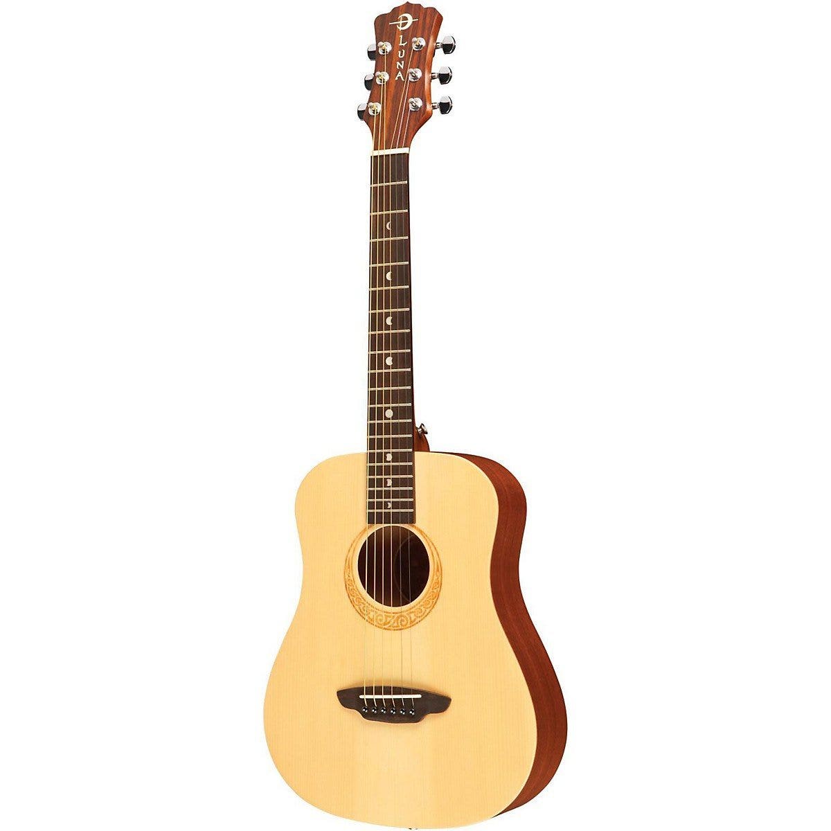 Luna Safari Series Acoustic Guitar Pack with Gig Bag, Strap, Pitch Pipe, and Pick