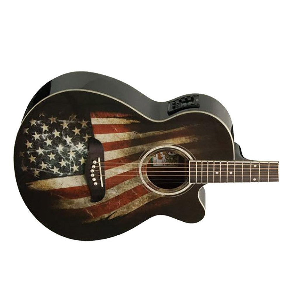 Oscar Schmidt OG10CE-FLAG Cutaway Acoustic-Electric Guitar with American Flag Graphic