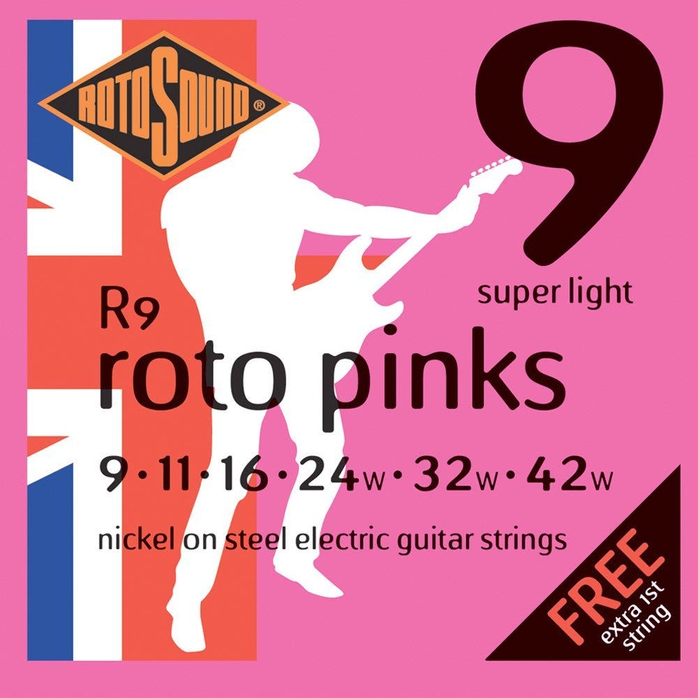 Rotosound R9 Roto Pinks Electric Guitar Strings, Super Light (9-42)