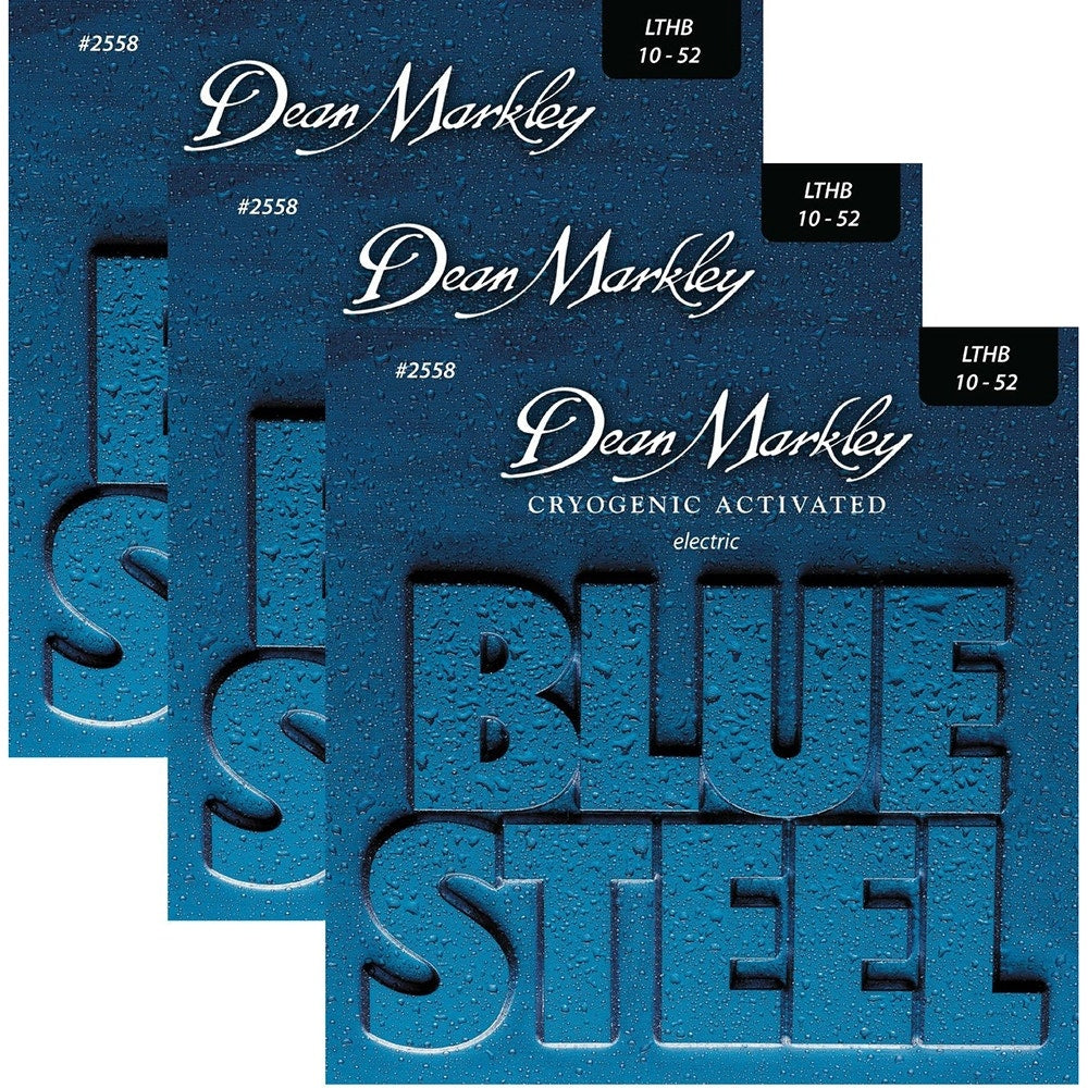 3-Pack of Dean Markley 2558 Blue Steel Electric Guitar Strings, Light Top/Heavy Bottom (10-52)