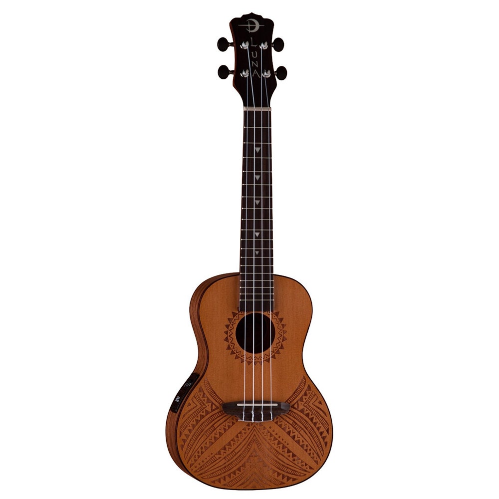 Luna UKE TAPA CDR Solid Cedar Top Concert Ukulele with Tapa Etched Design & Gig Bag