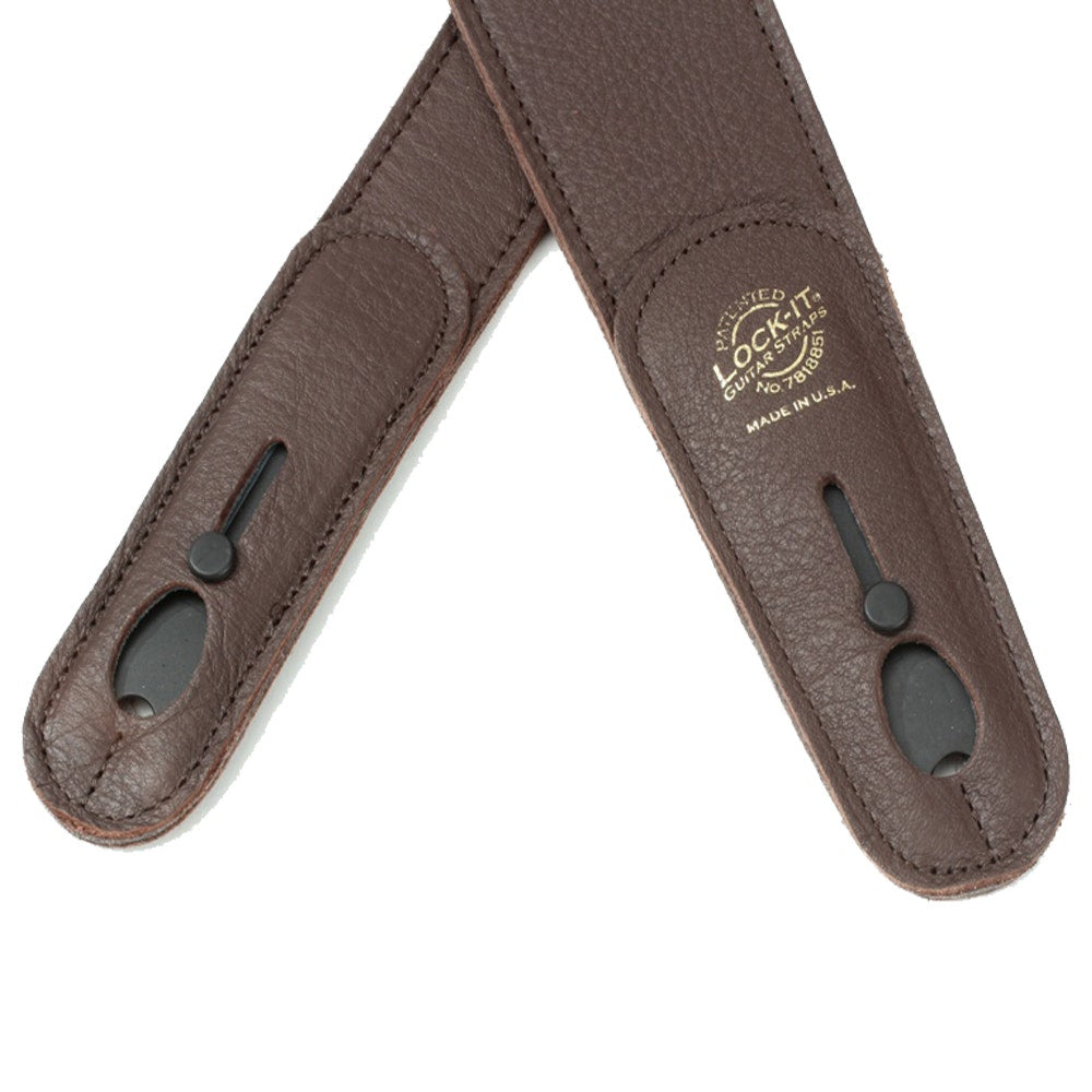 Lock-It Straps 2.5" Luxury Leather Patented Locking Technology Guitar Strap in Dark Chocolate