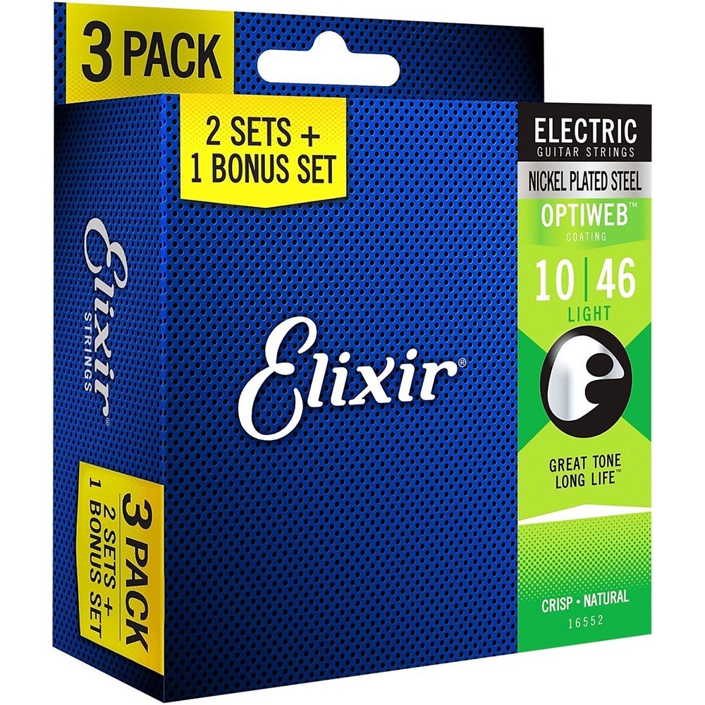 Elixir Limited Edition 3-Pack Nickel Plated Steel OPTIWEB Electric Guitar Strings, Light 10-46