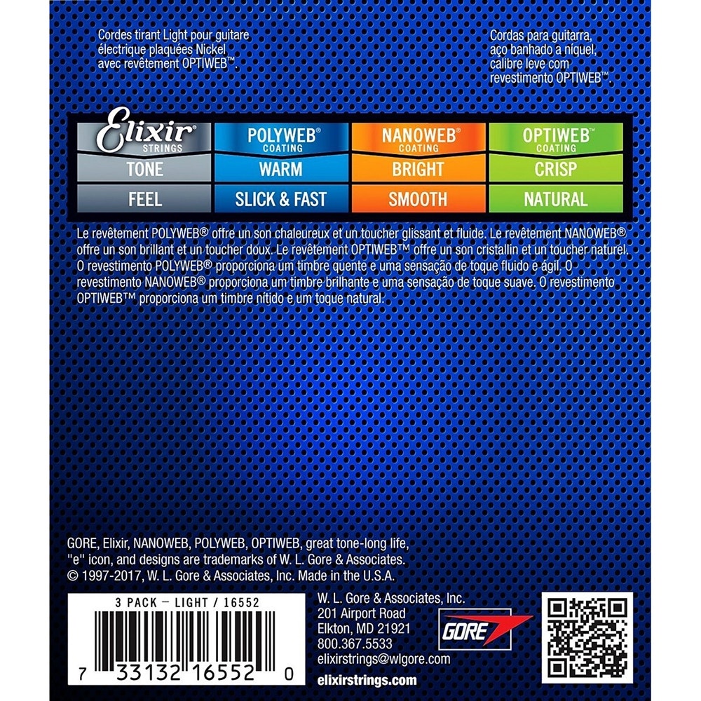 Elixir Limited Edition 3-Pack Nickel Plated Steel OPTIWEB Electric Guitar Strings, Light 10-46