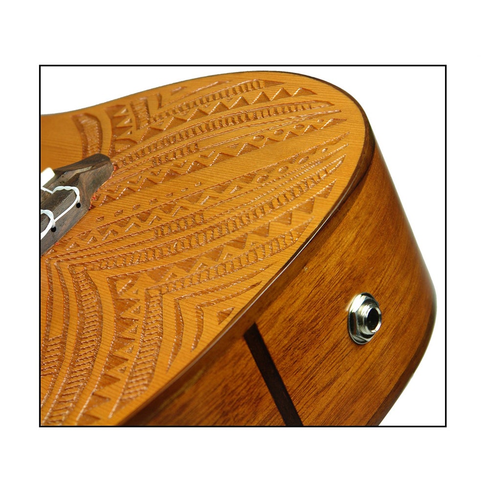 Luna UKE TAPA CDR Solid Cedar Top Concert Ukulele with Tapa Etched Design & Gig Bag
