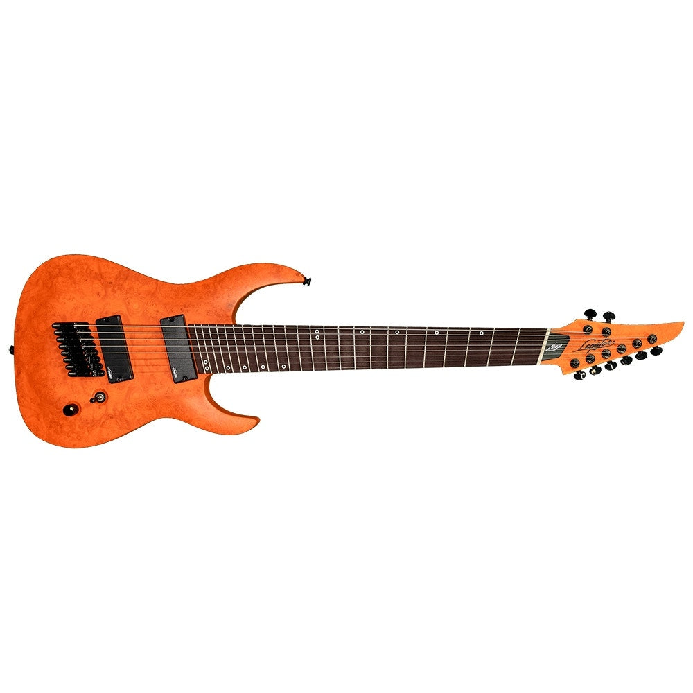 Legator Ninja Performance NRF8P Multi-Scale 8-String Electric Guitar, Purple Heart Fingerboard - Pastel Orange Burl