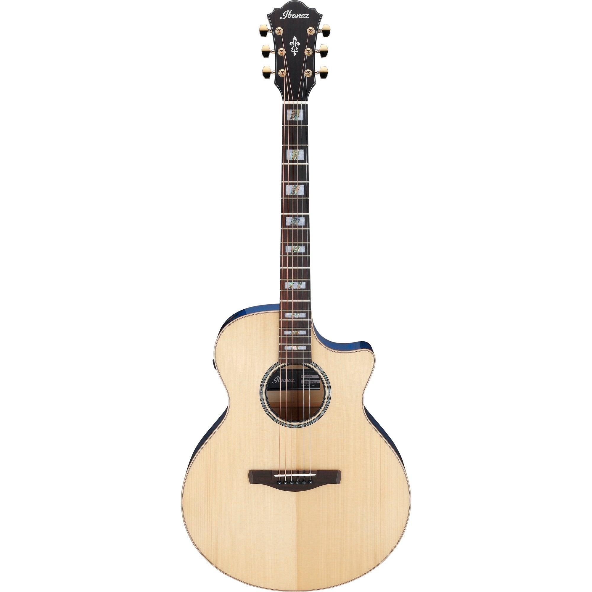 Ibanez AE390 AE Acoustic-Electric Guitar, Solid German Spruce, Natural Top & Aqua Blue Gloss Back