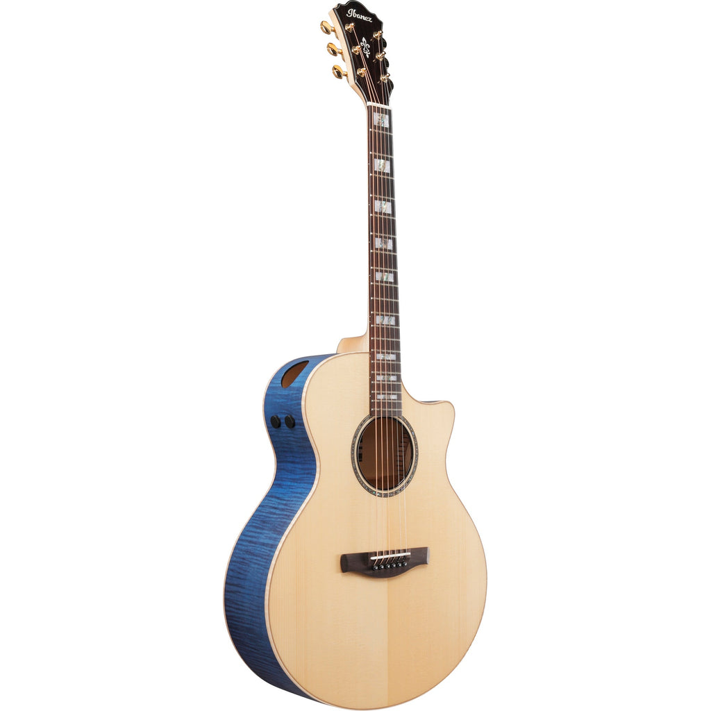 Ibanez AE390 AE Acoustic-Electric Guitar, Solid German Spruce, Natural Top & Aqua Blue Gloss Back