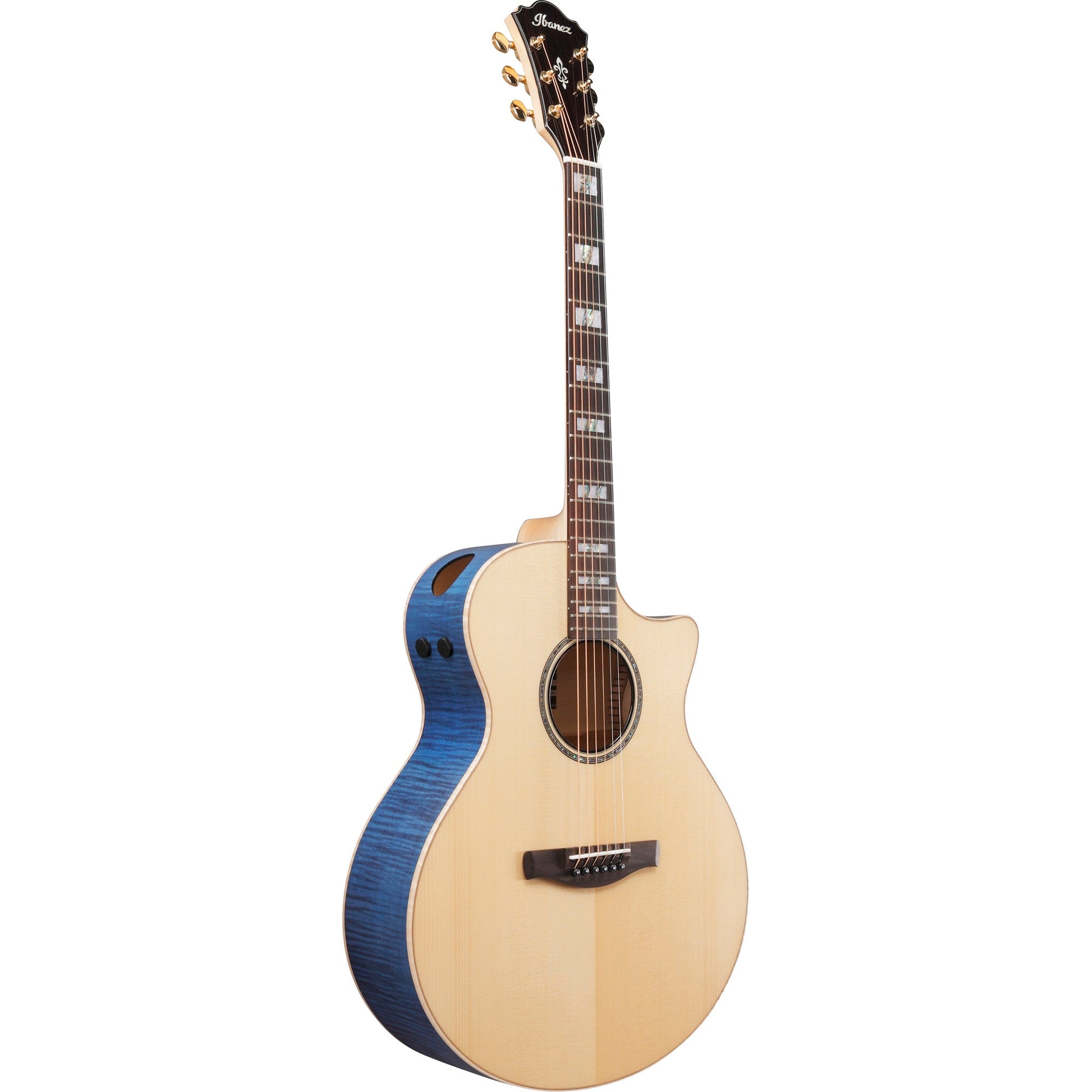 Ibanez AE390 AE Acoustic-Electric Guitar, Solid German Spruce, Natural Top & Aqua Blue Gloss Back