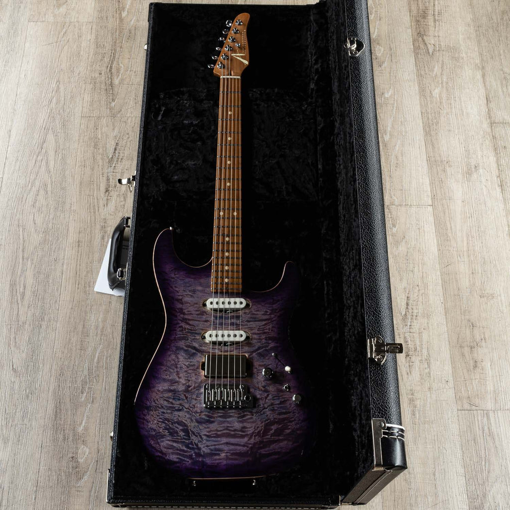 Anderson Guitarworks Drop Top Electric Guitar, Abalone to Trans Purple Burst, Quilt Maple Top, Roasted Maple