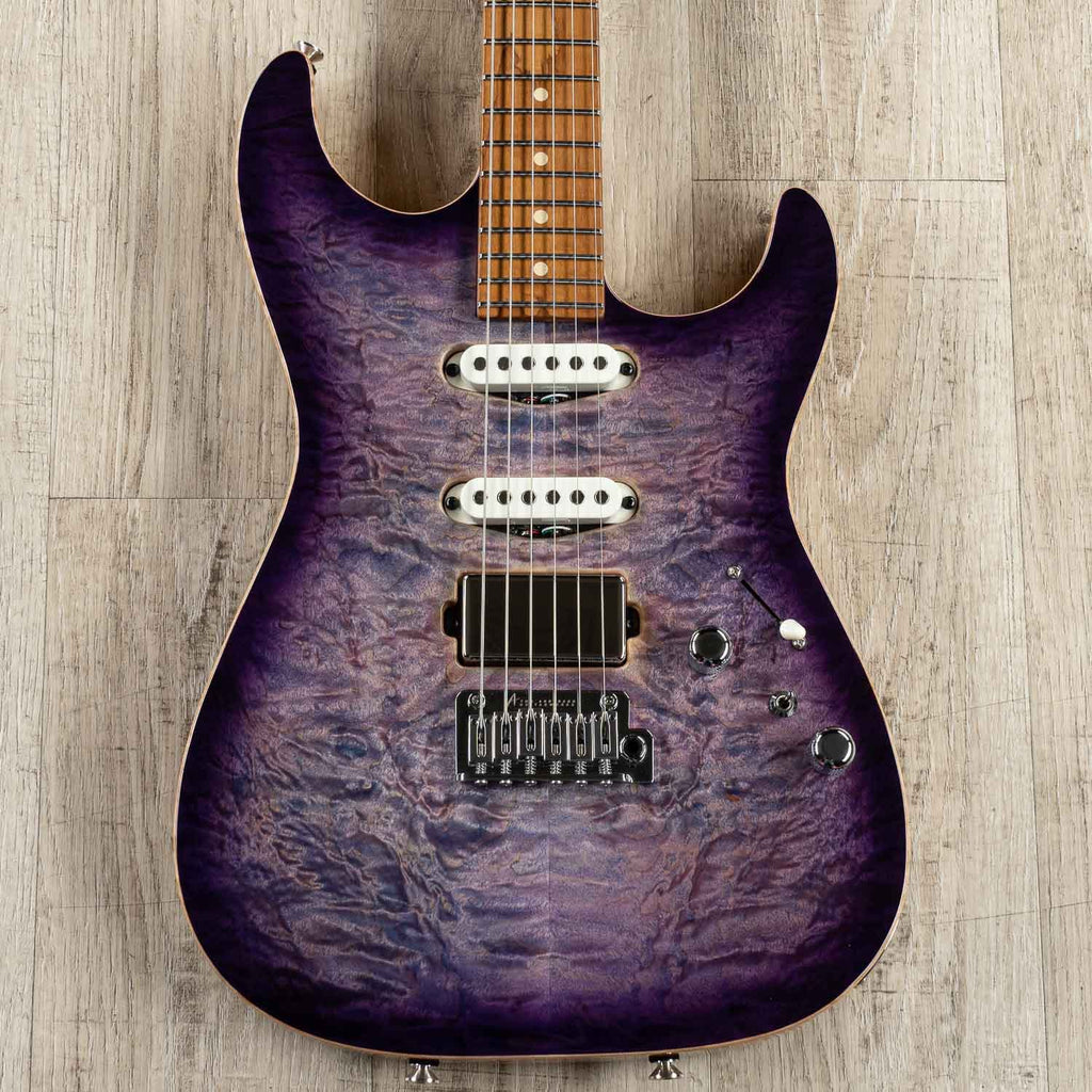 Anderson Guitarworks Drop Top Electric Guitar, Abalone to Trans Purple Burst, Quilt Maple Top, Roasted Maple